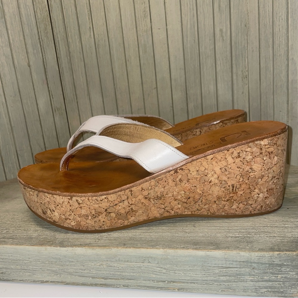 K. Jacques St Tropez White Leather Platform Wedge Sandals 39